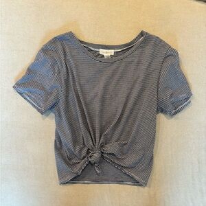 Full Tilt Navy and White Striped Cropped Tee